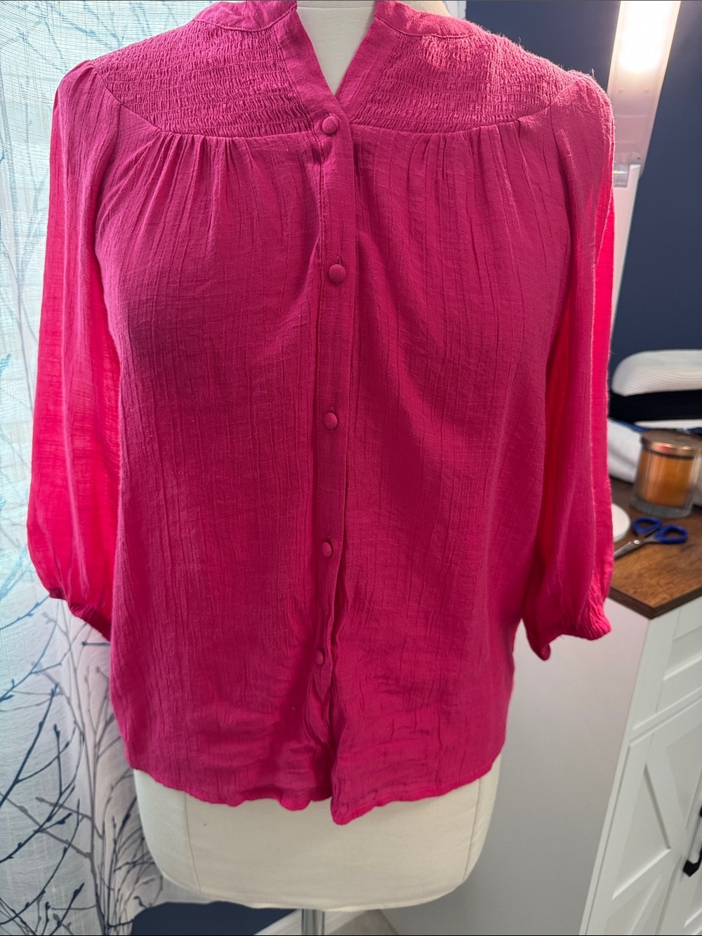 Nanette - Women's Fuchsia Button-Front Blouse